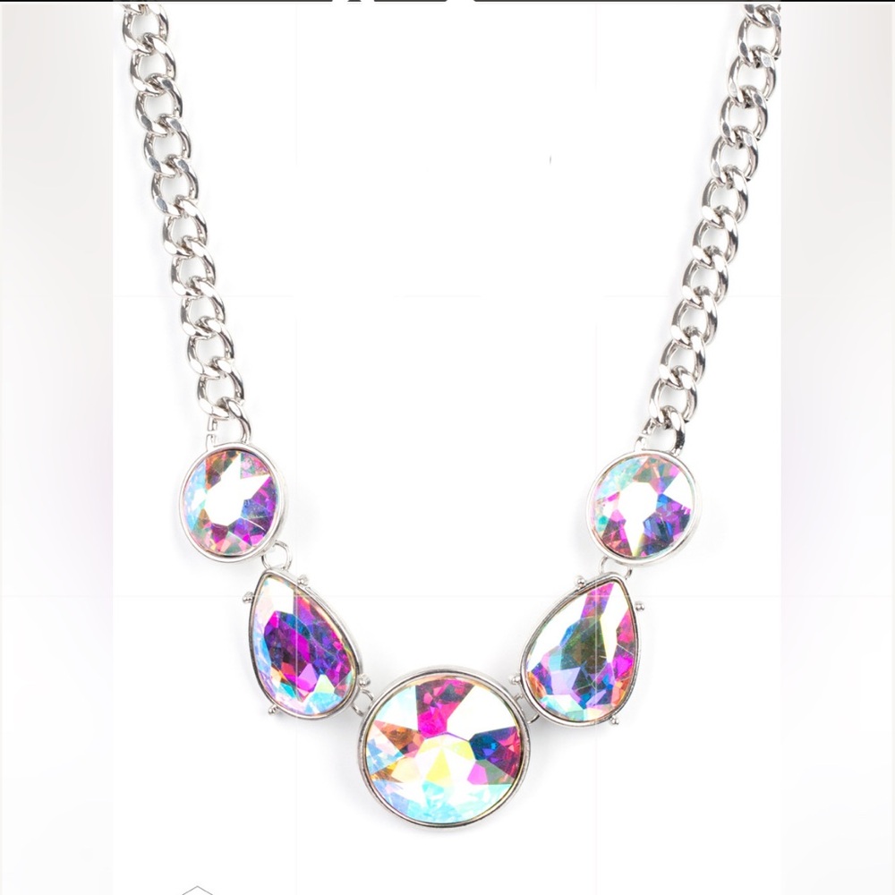 Elegant Silver Necklace with Iridescent Crystals
